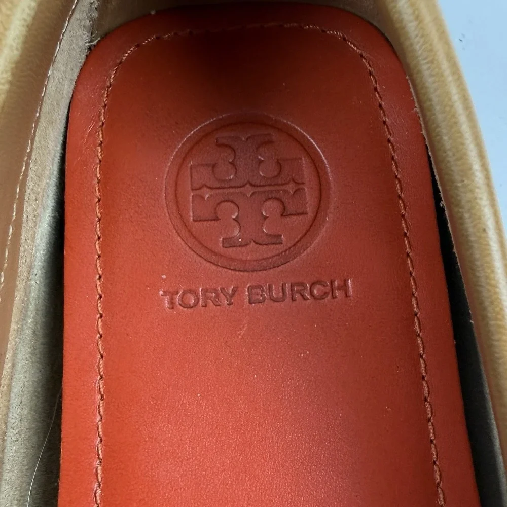 Tory Burch Ashby Shoes 7.5 Brown Soft‎ Leather Driving Moccasin Gold T Womens